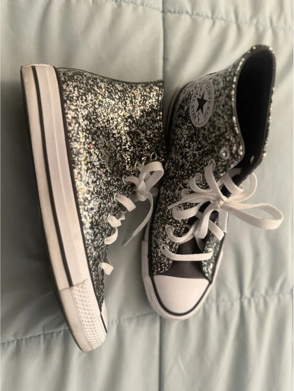 Converse All Star Kids Hi-Top Sneakers Size 5.5 Glitter Black Finish